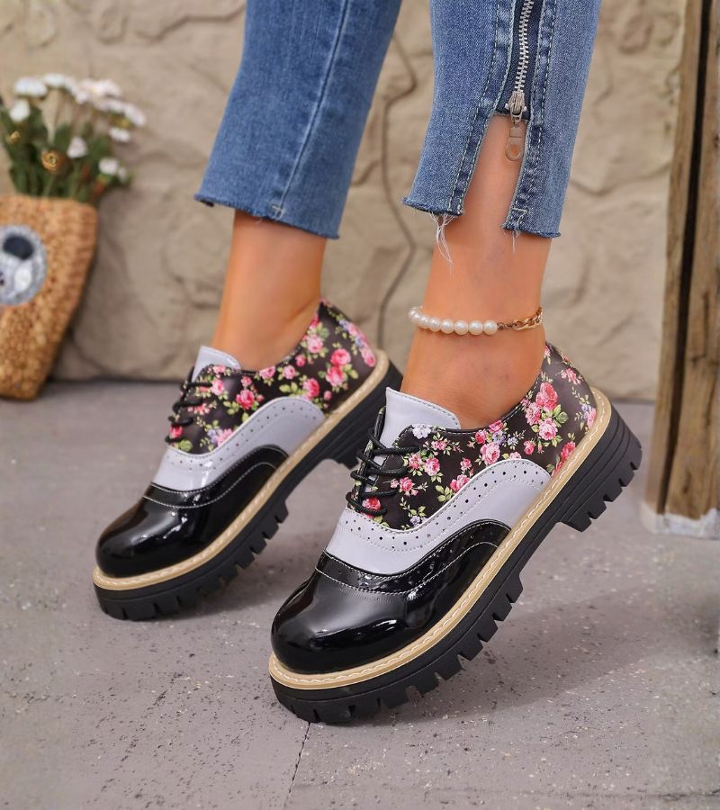 Chantal | Floral Brogue Shoes with Arch Support