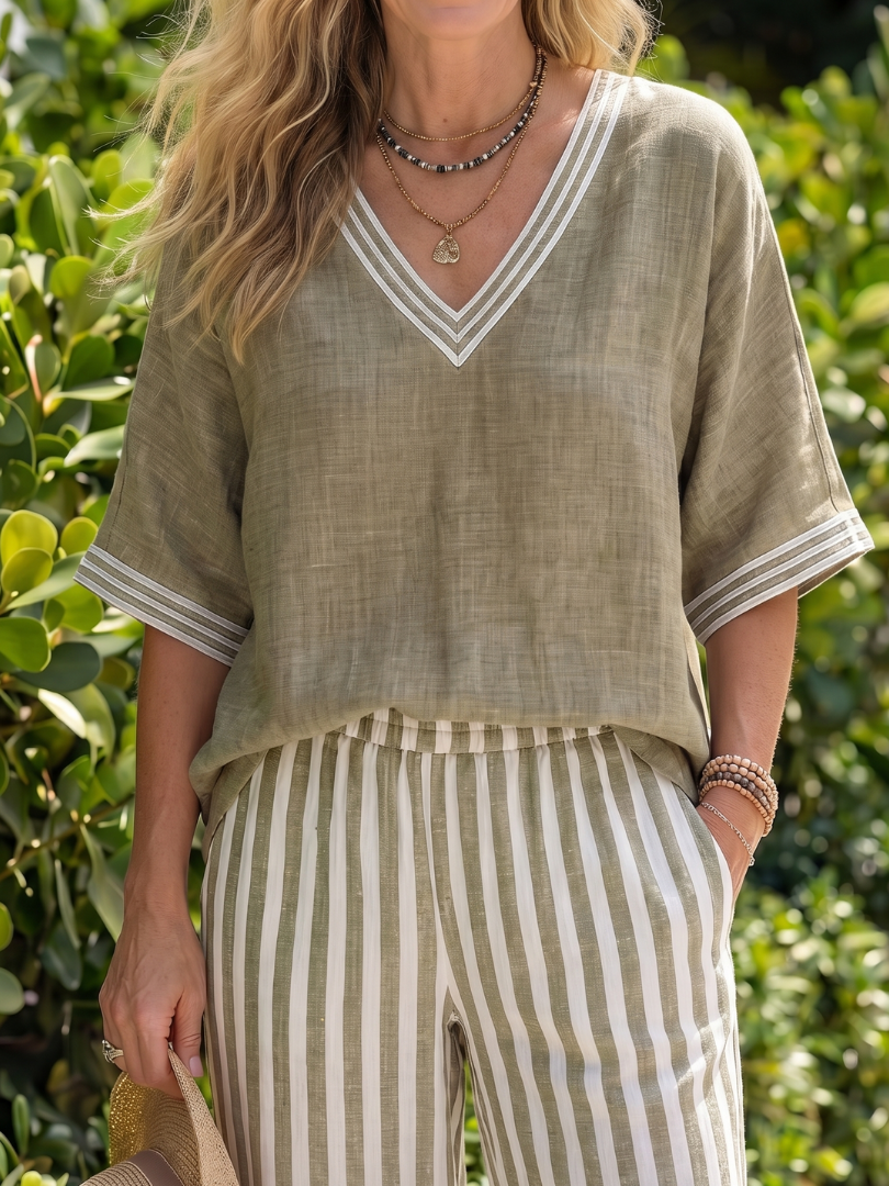 Striped Contrast Tunic Set