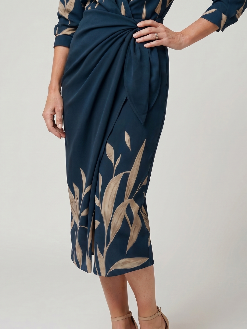 Long Sleeve  Pattern Midi Dress
