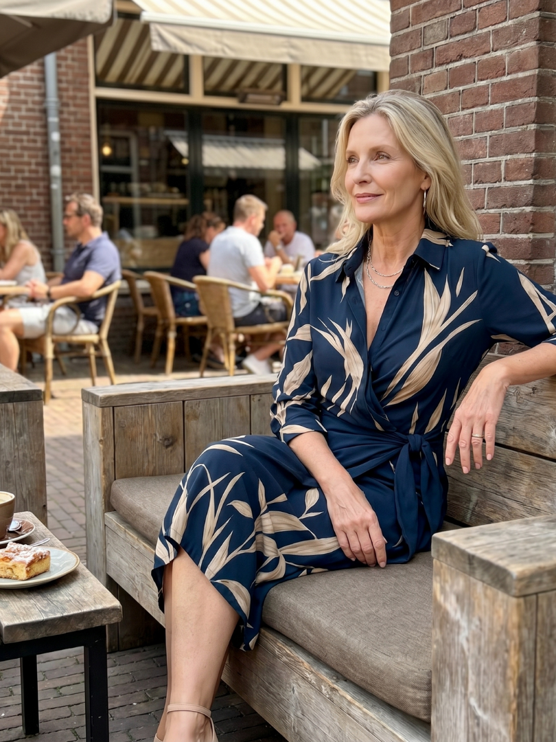 Long Sleeve  Pattern Midi Dress