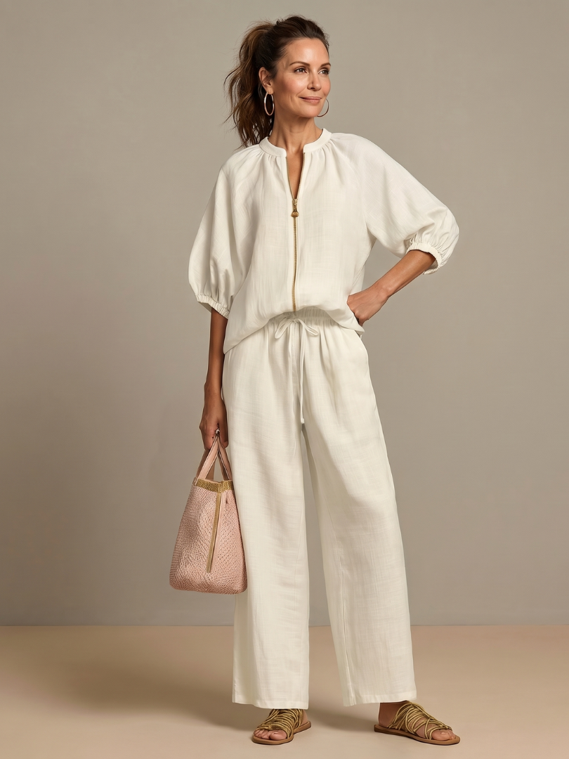 Blouson Top Wide Leg Set