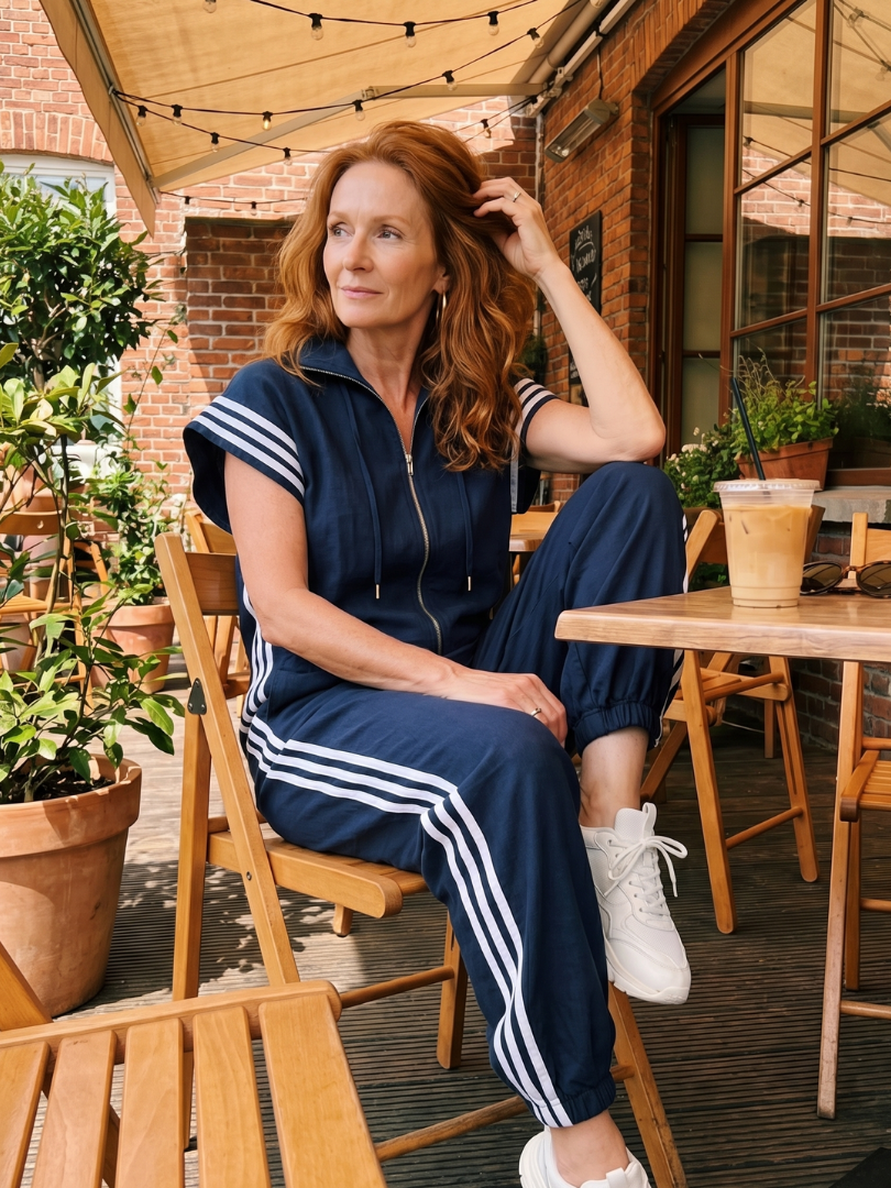 Zip Front Stripe Panel Jumpsuit