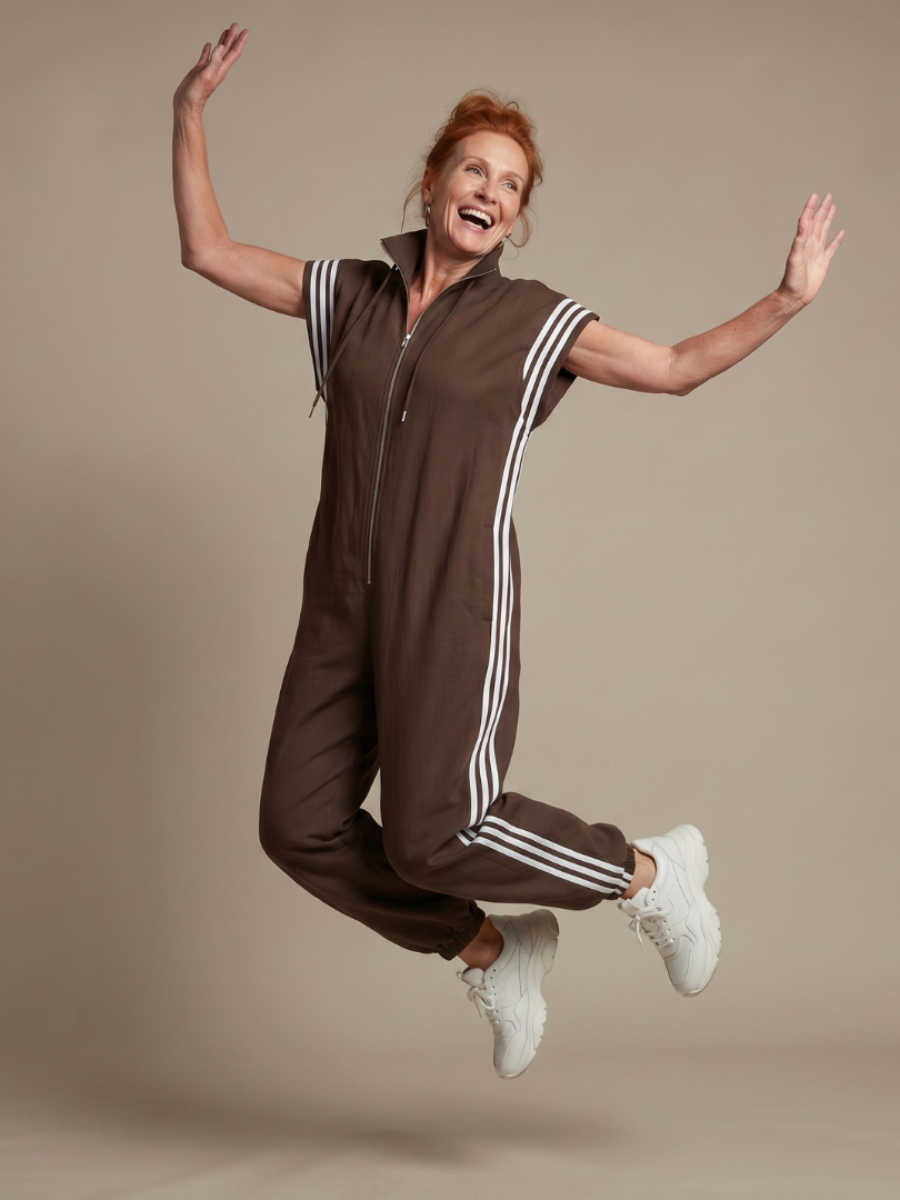 Zip Front Stripe Panel Jumpsuit