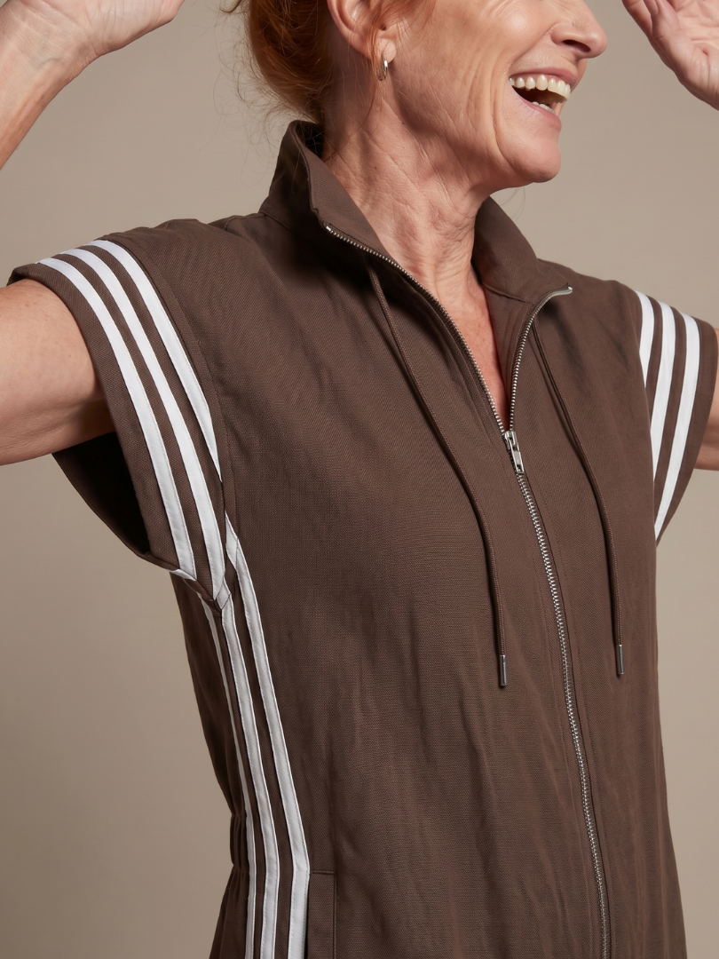 Zip Front Stripe Panel Jumpsuit