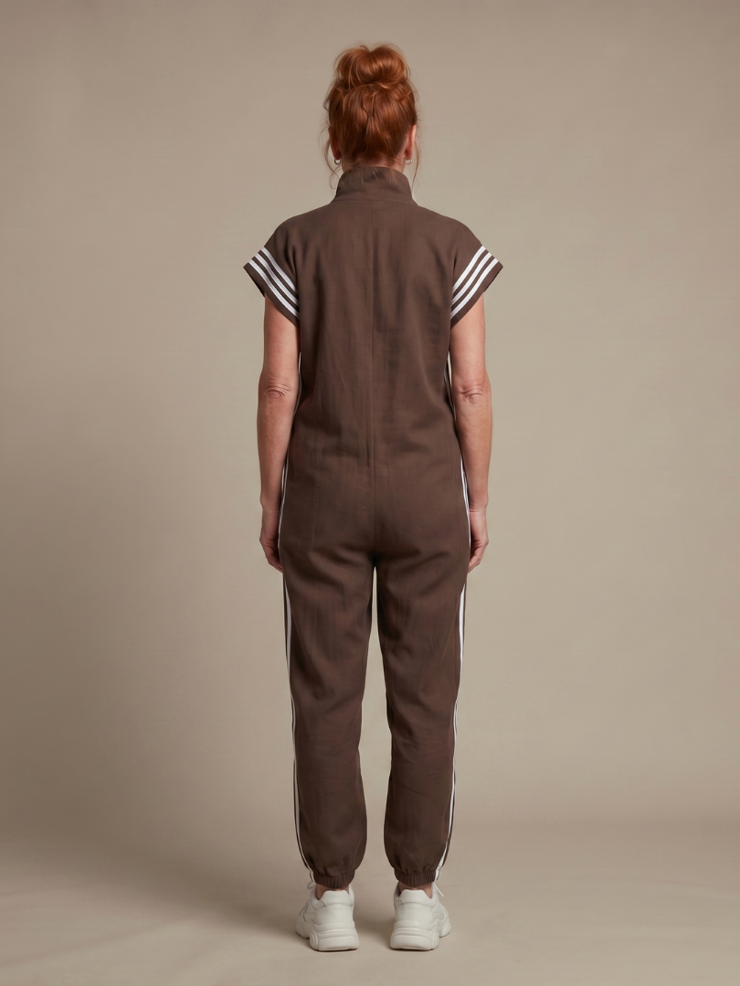 Zip Front Stripe Panel Jumpsuit