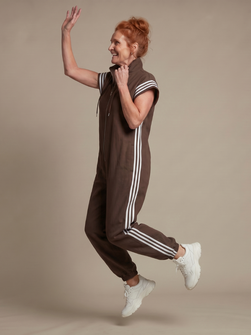 Zip Front Stripe Panel Jumpsuit