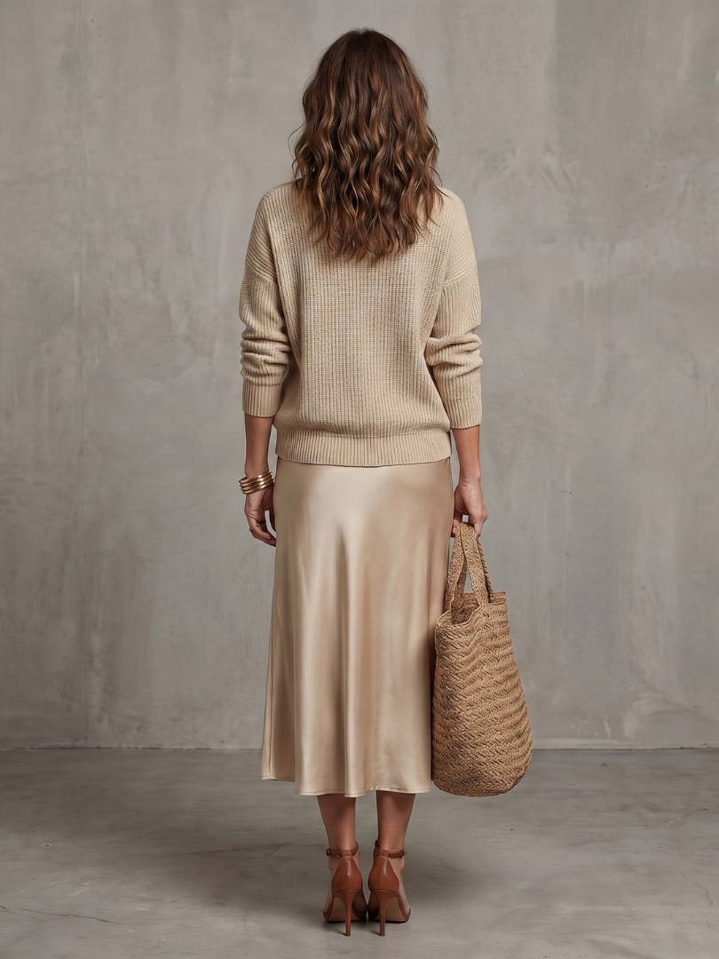 Satin Skirt Knit Layer Set