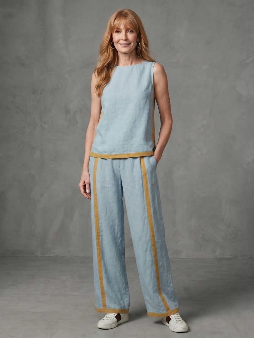 Wide Leg Contrast Pants Set