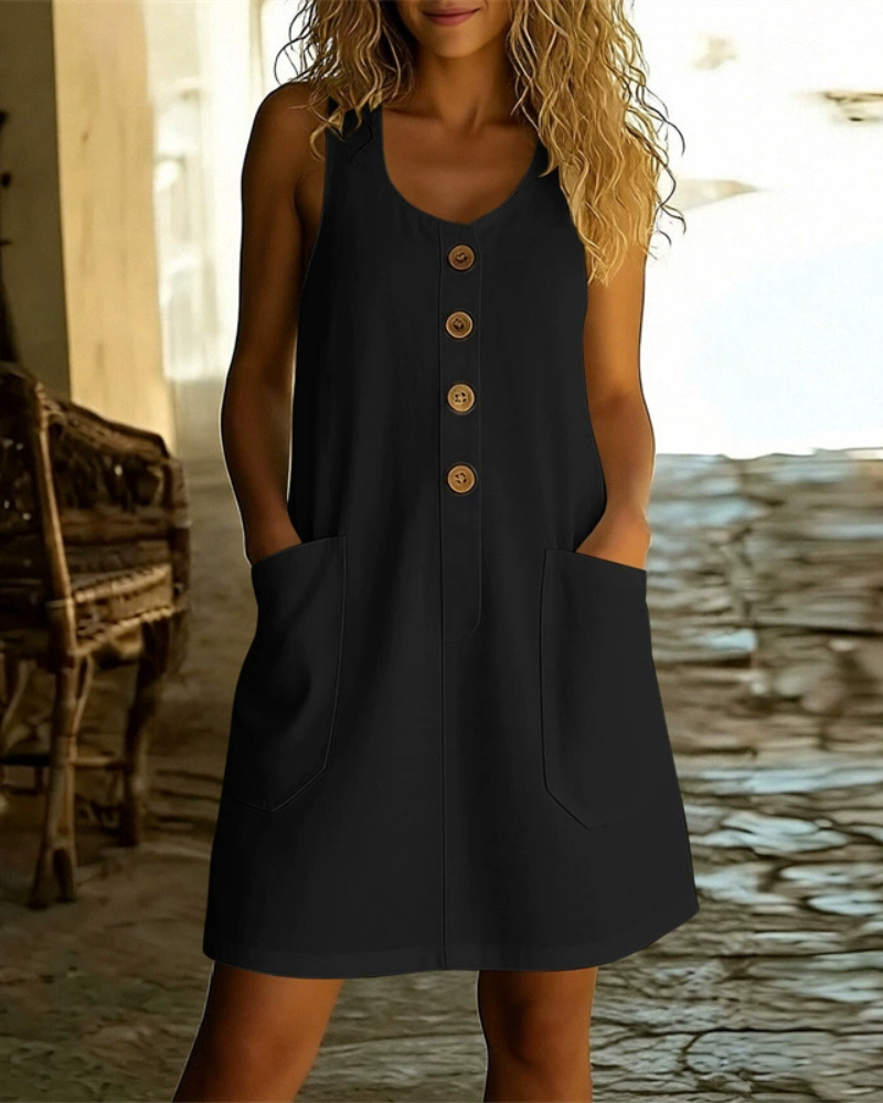 Button Pocket Summer Dress