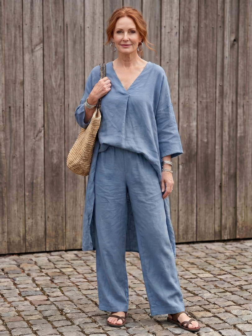 Loose Tunic Top Wide Leg Pant Set