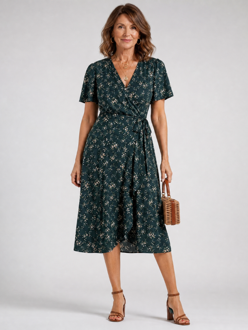 Floral Wrap Tie Midi Dress
