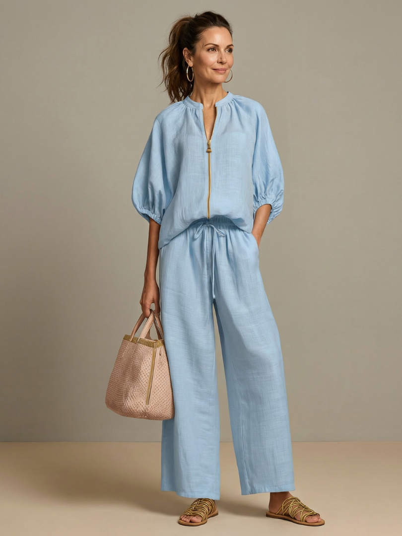 Blouson Top Wide Leg Set