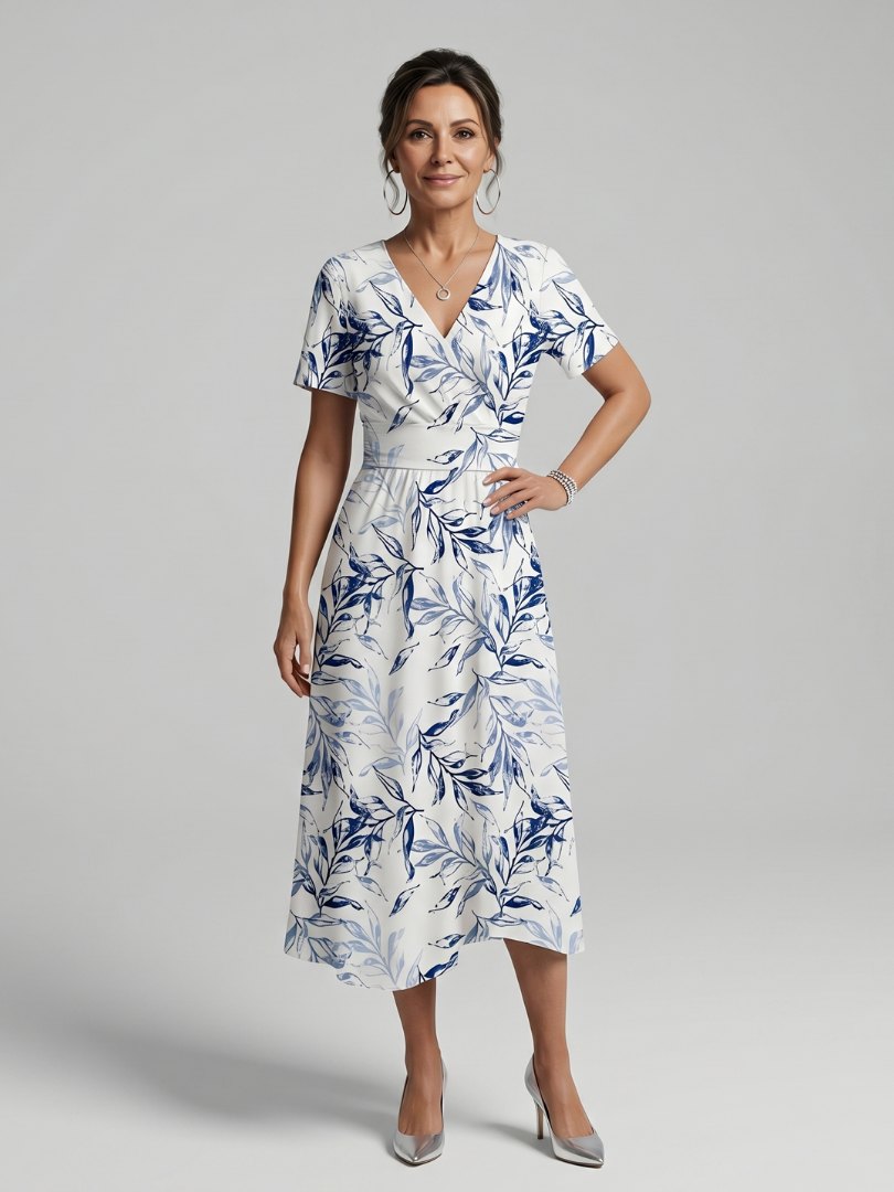 Soft Botanical Print Midi Dress
