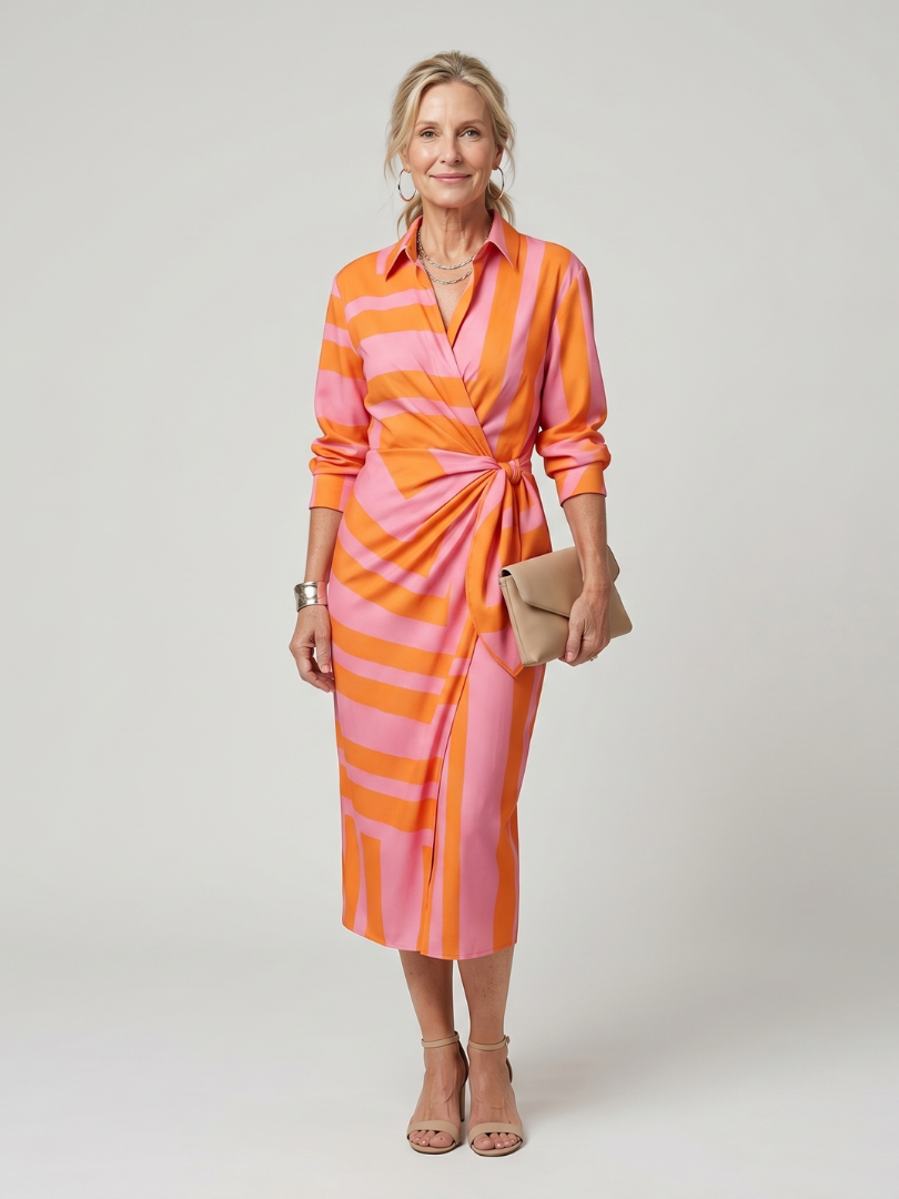 Long Sleeve  Pattern Midi Dress