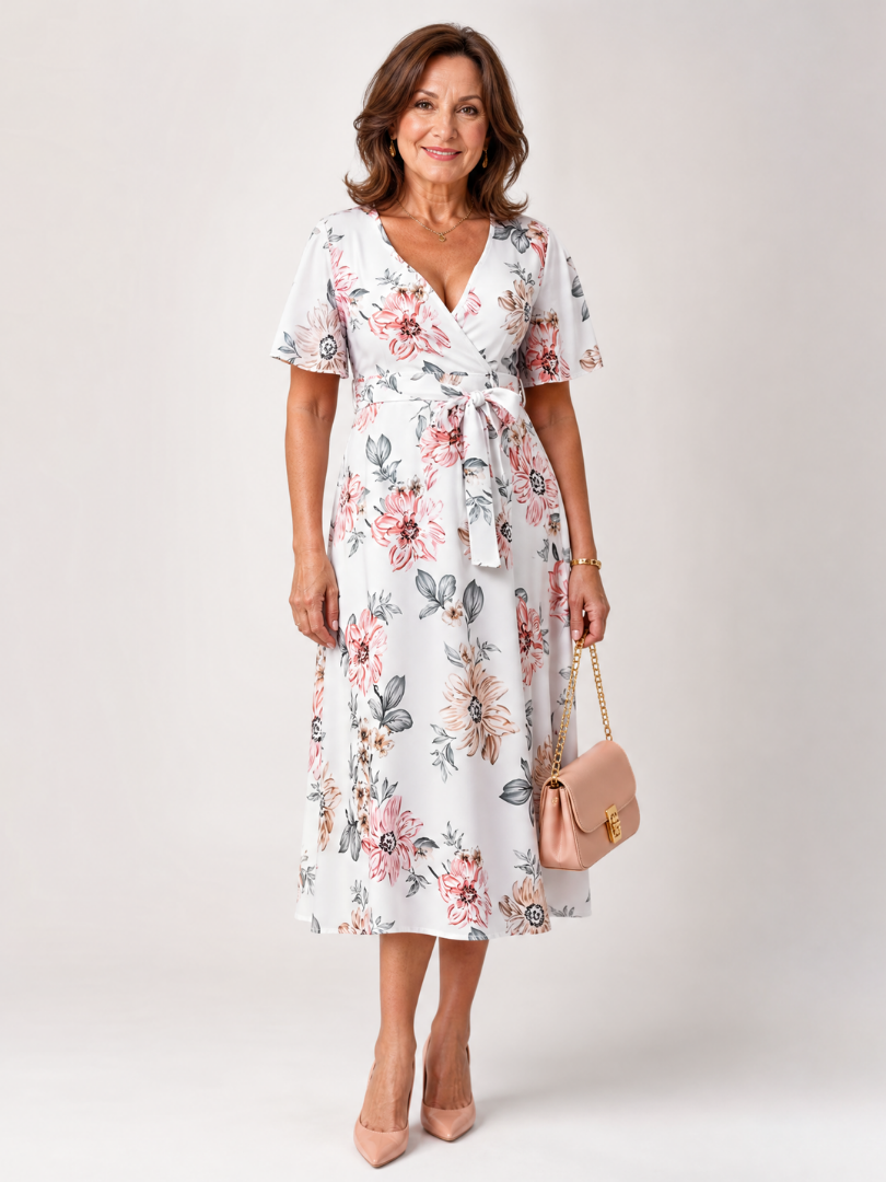 Floral Wrap Tie Midi Dress