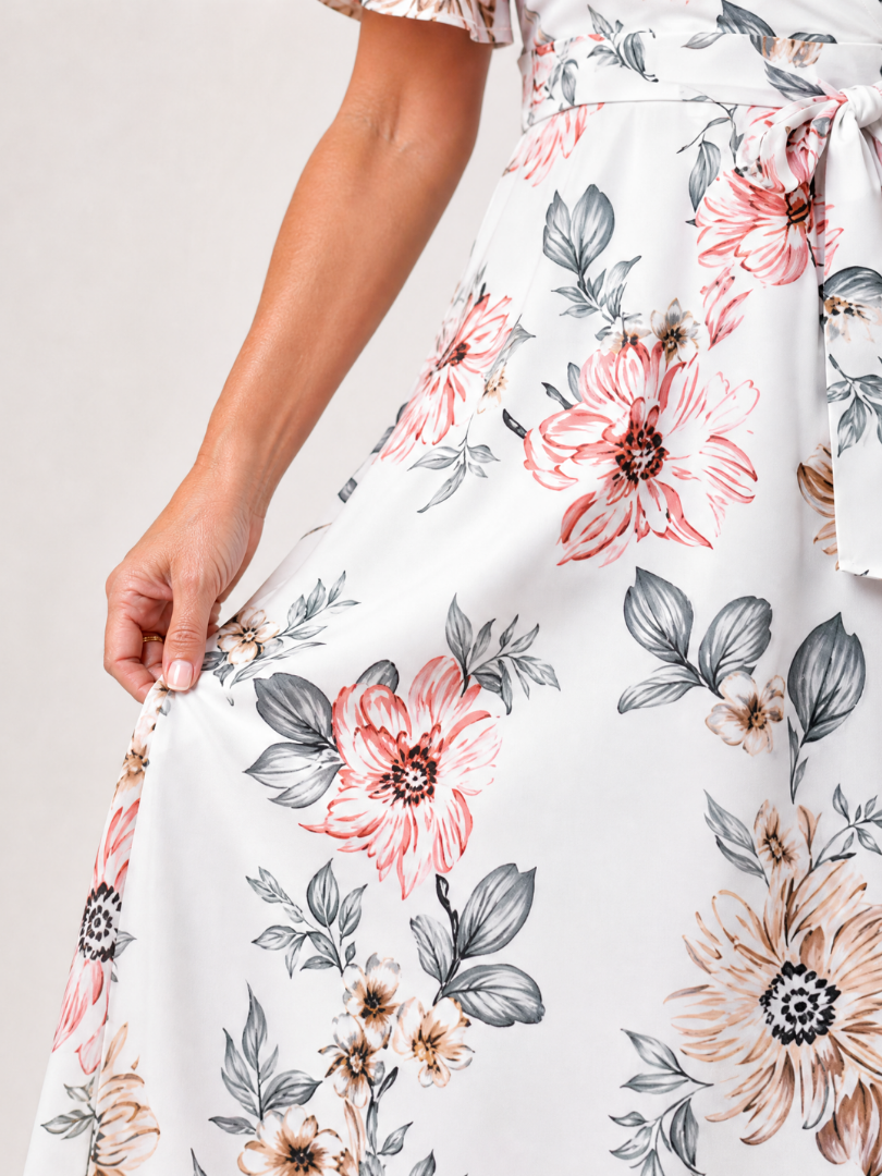 Floral Wrap Tie Midi Dress
