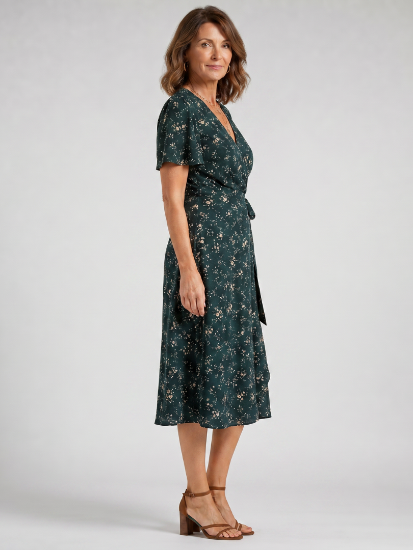 Floral Wrap Tie Midi Dress