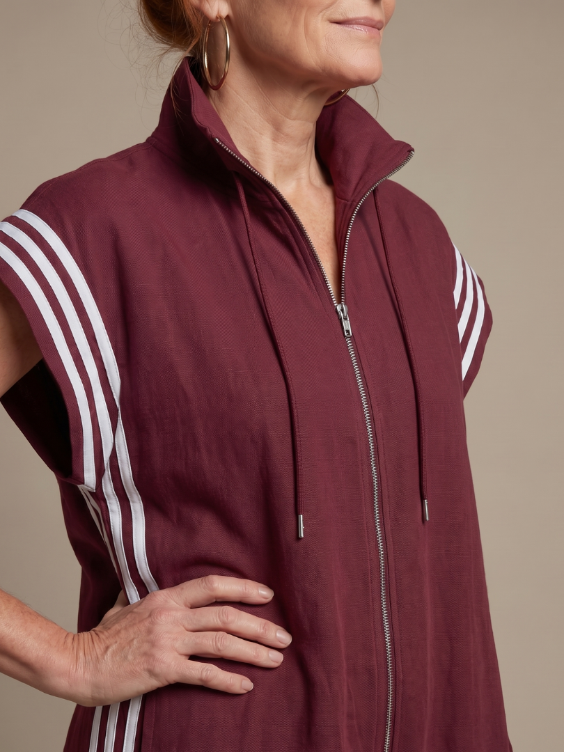 Zip Front Stripe Panel Jumpsuit