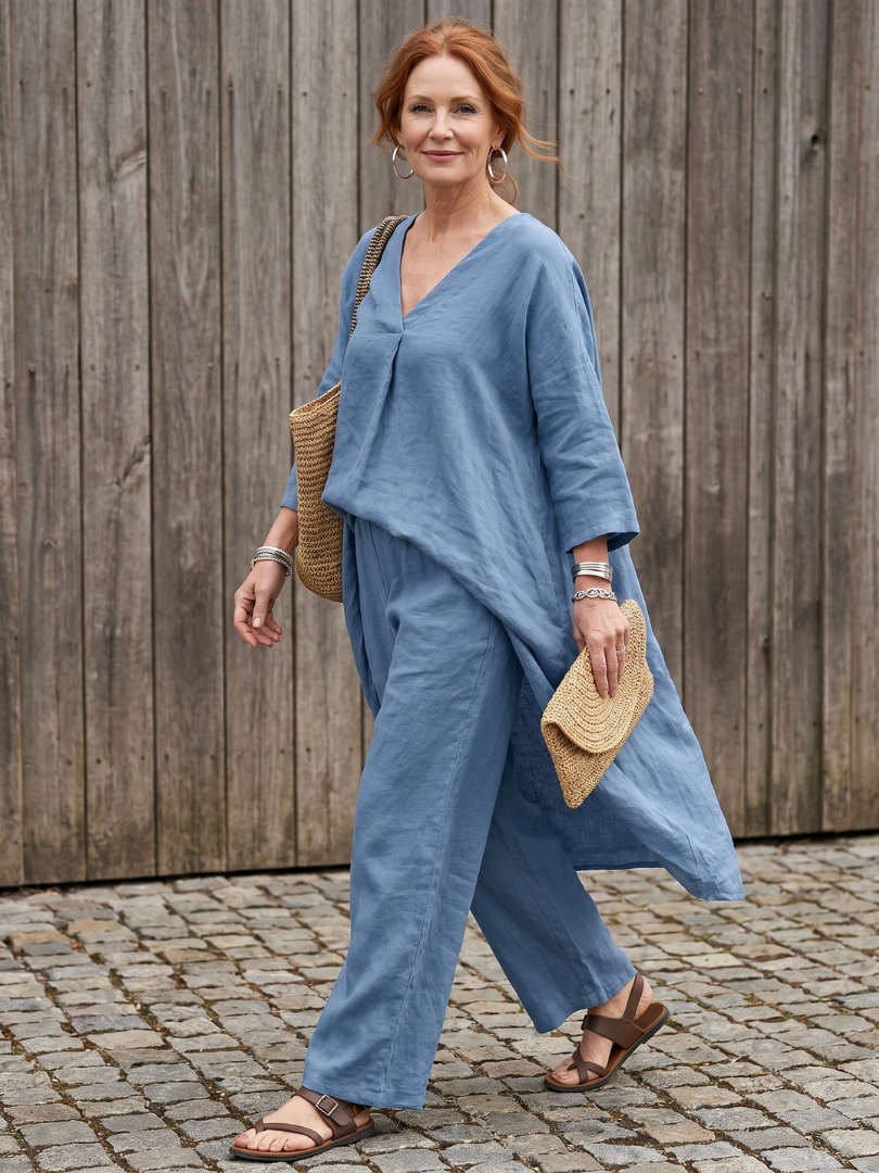 Loose Tunic Top Wide Leg Pant Set