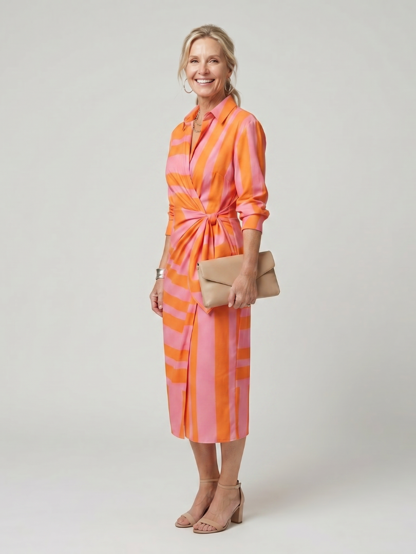 Long Sleeve  Pattern Midi Dress