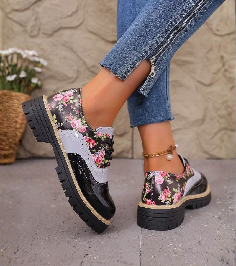 Chantal | Floral Brogue Shoes with Arch Support
