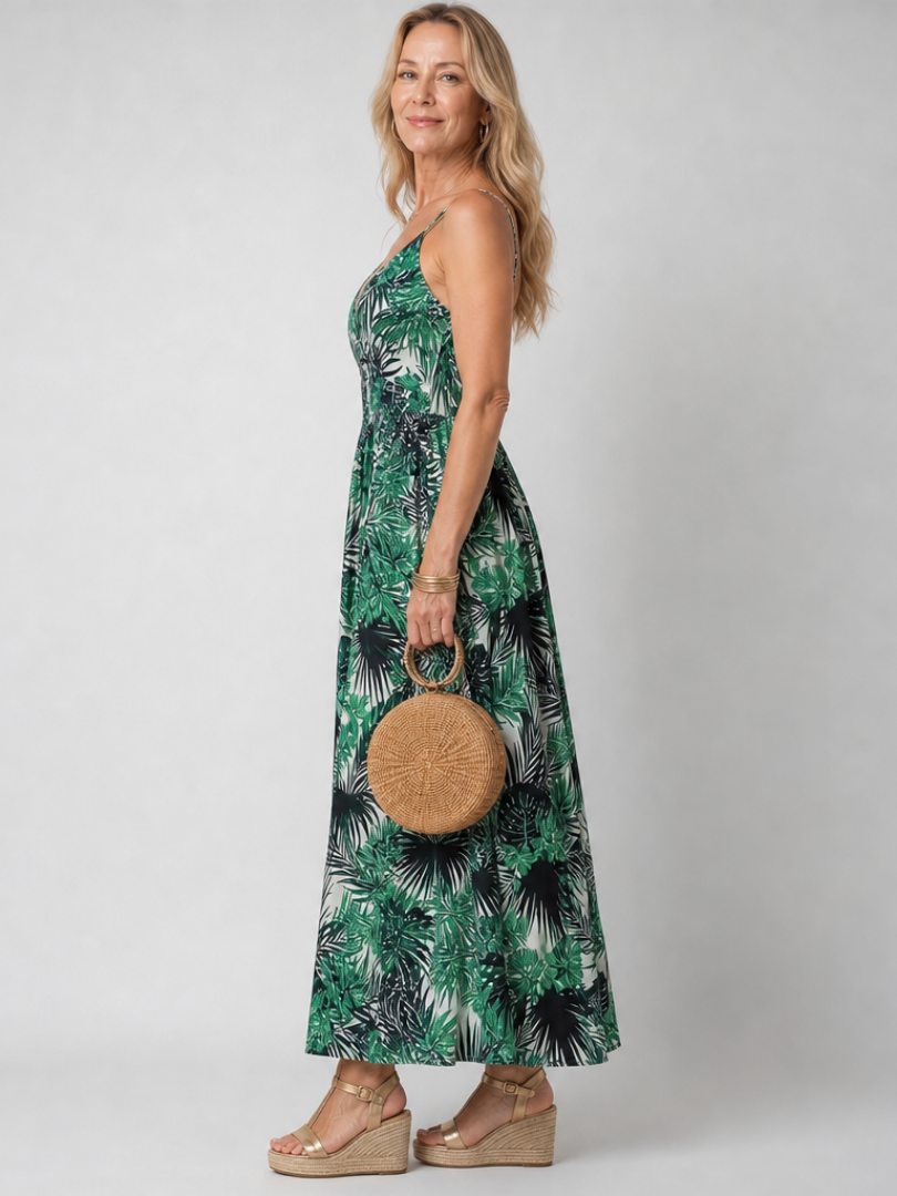 Green Print Midi Dress