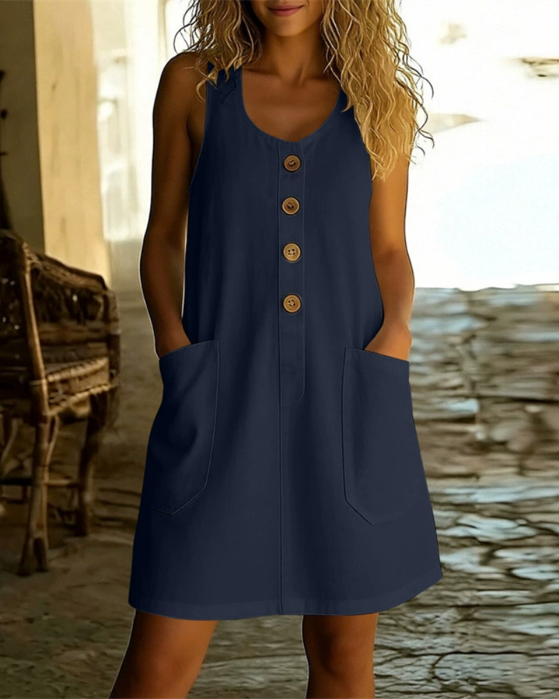 Button Pocket Summer Dress