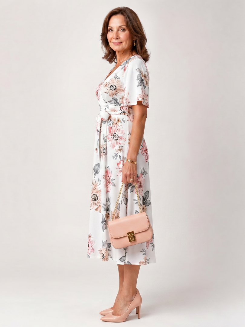 Floral Wrap Tie Midi Dress