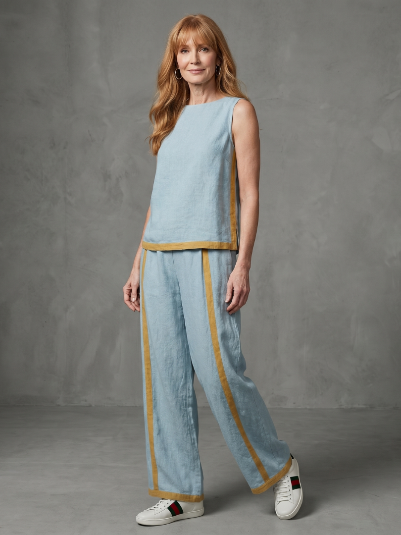 Wide Leg Contrast Pants Set