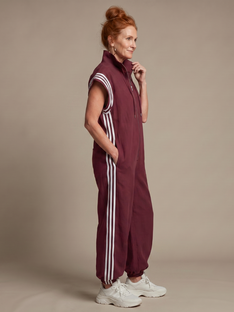 Zip Front Stripe Panel Jumpsuit