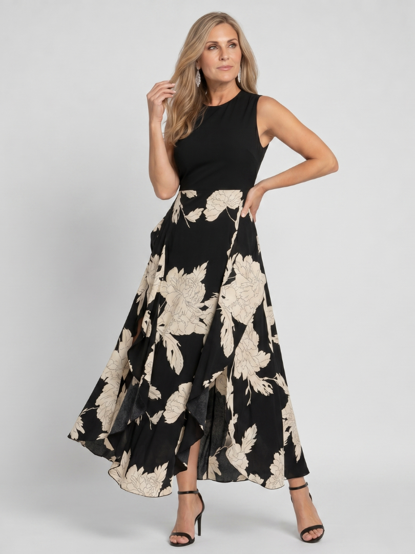 Floral Print High Low Hem Midi Dress