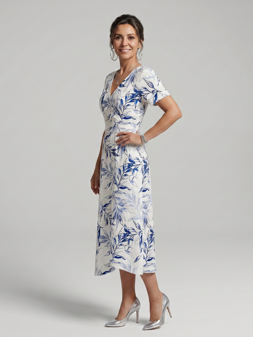Soft Botanical Print Midi Dress