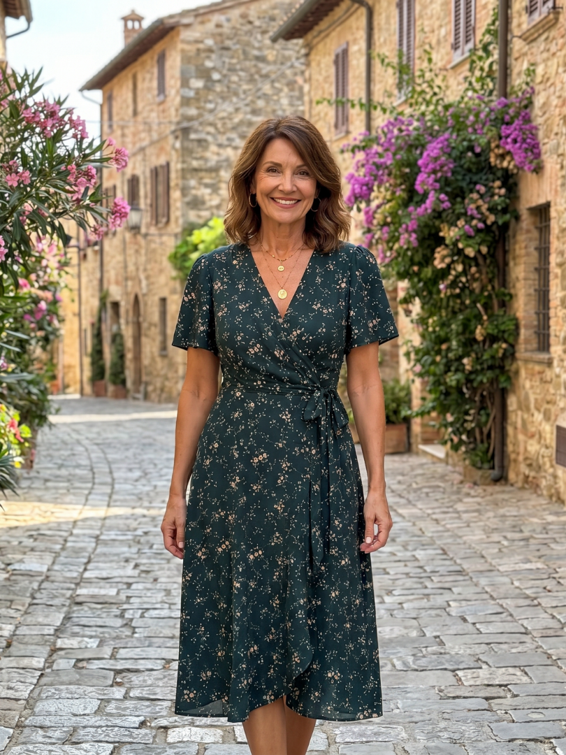 Floral Wrap Tie Midi Dress