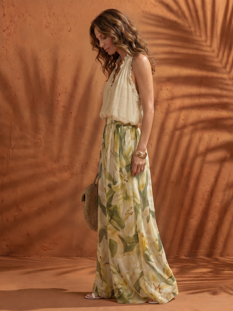 Halter Neck Blouse Wide Leg Set