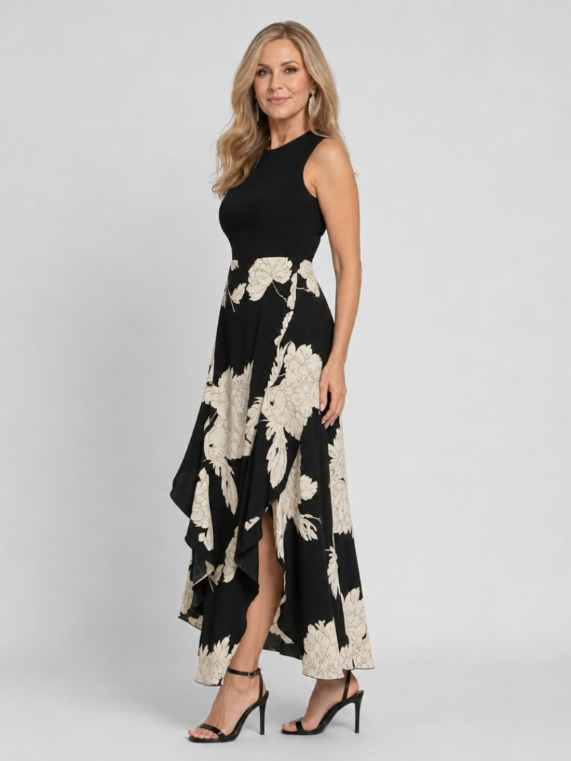 Floral Print High Low Hem Midi Dress