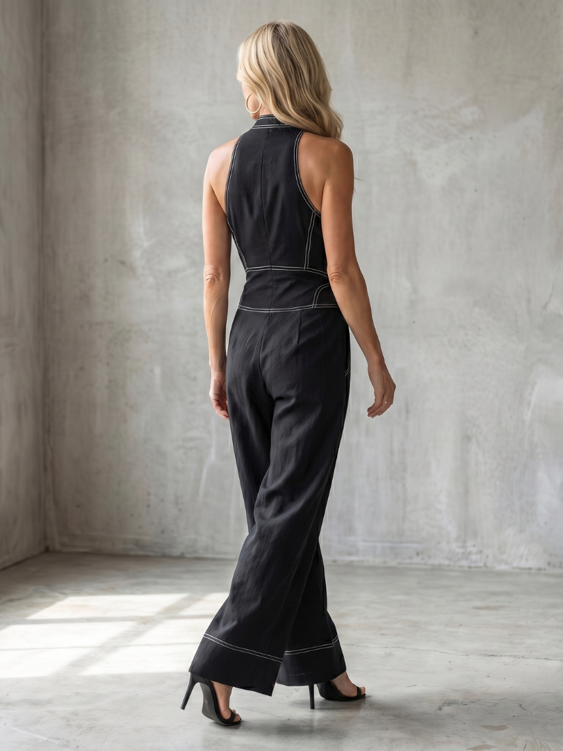 Contrast Stitch Wide Leg Jumpsuit