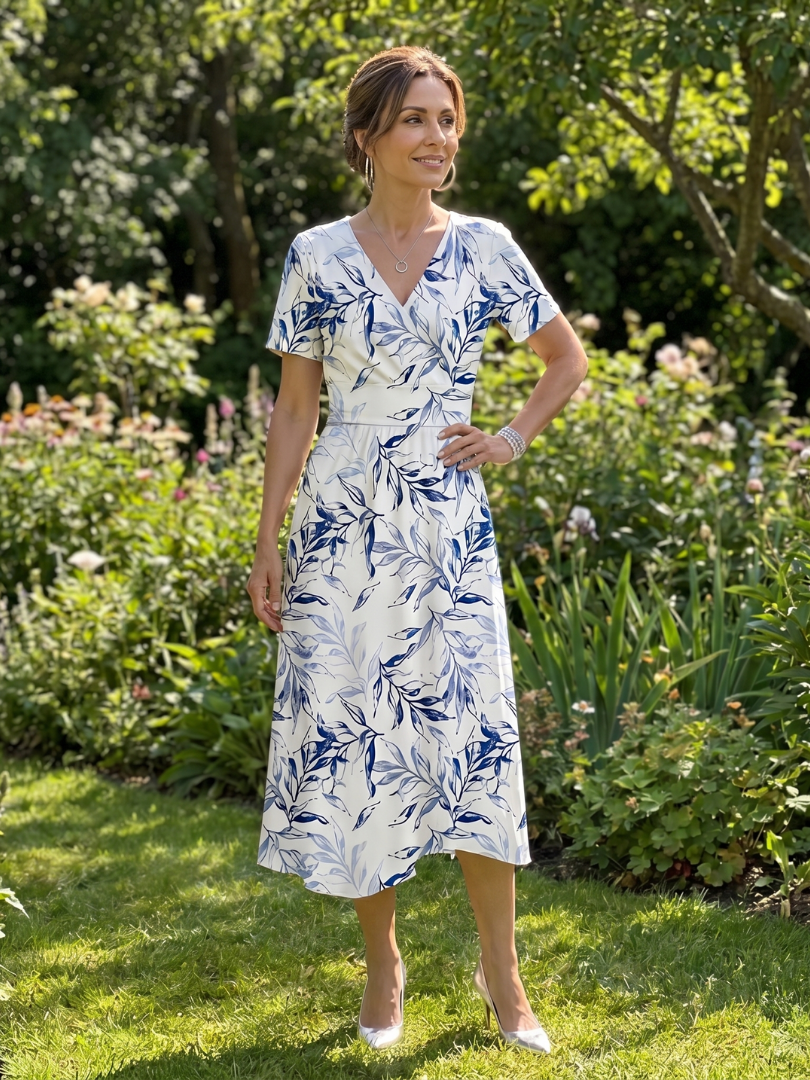 Soft Botanical Print Midi Dress