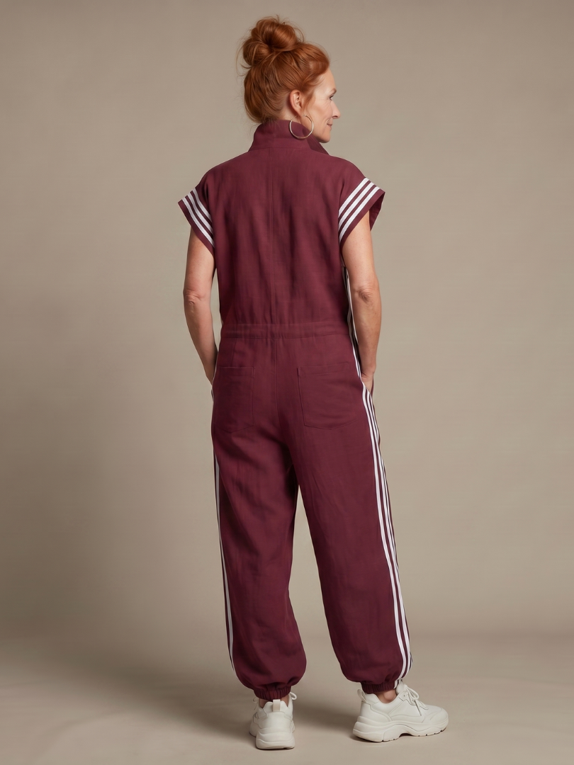 Zip Front Stripe Panel Jumpsuit
