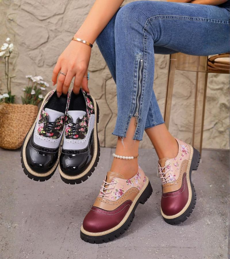 Chantal | Floral Brogue Shoes with Arch Support