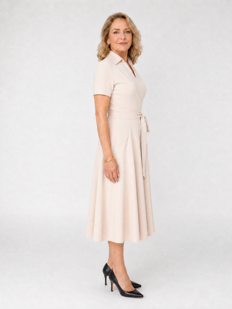 Collared Wrap Waist Midi Dress
