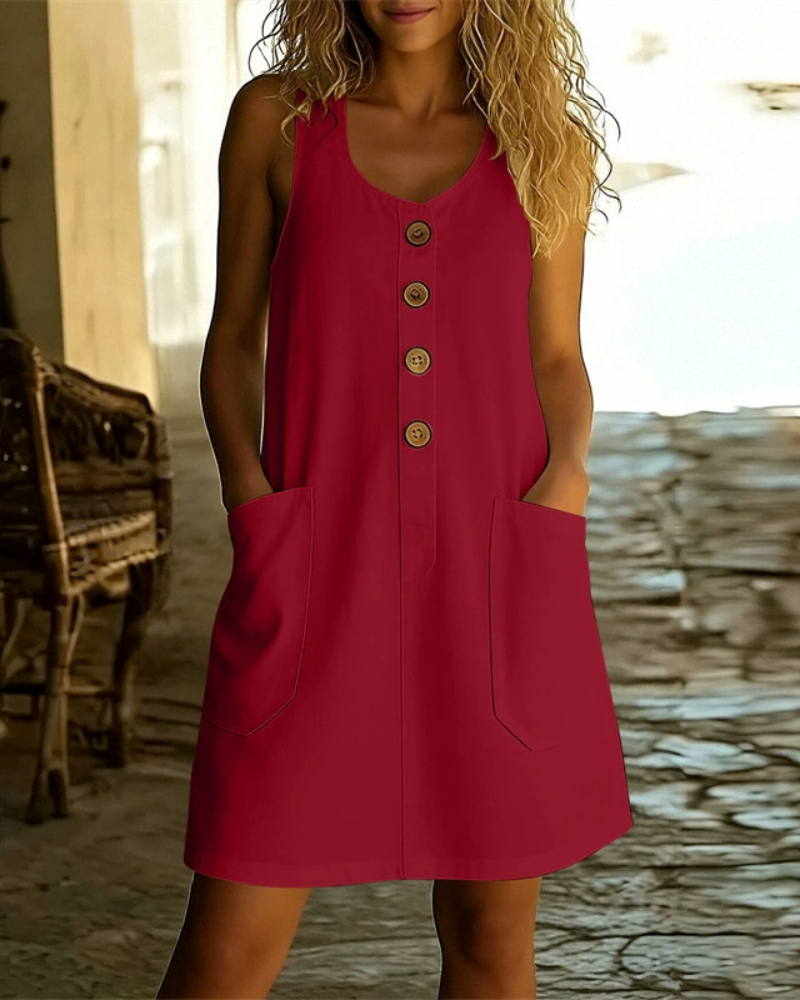 Button Pocket Summer Dress