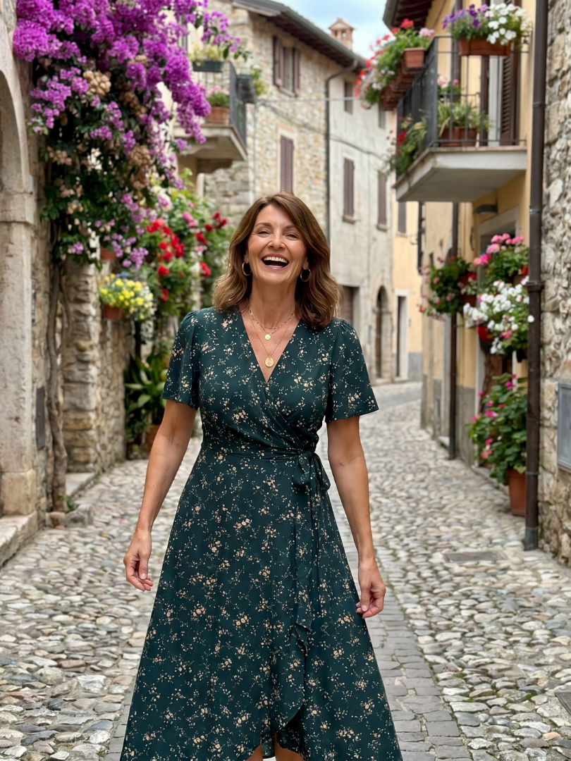 Floral Wrap Tie Midi Dress