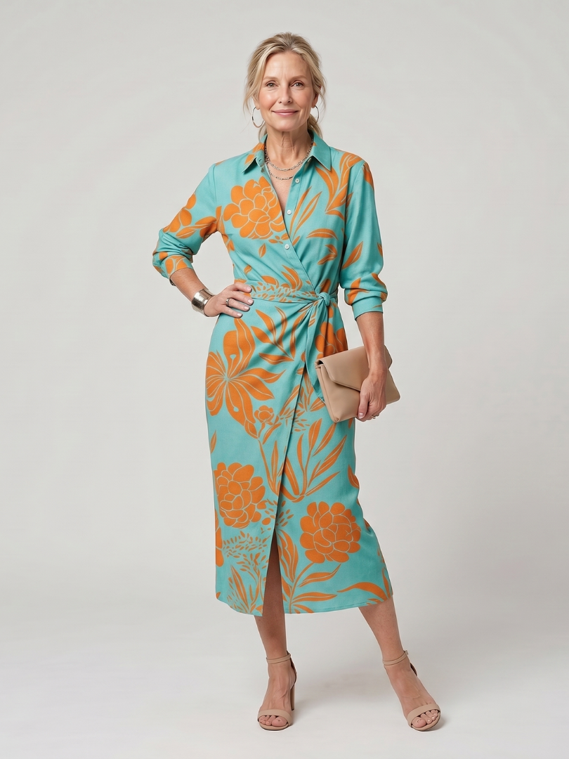 Long Sleeve  Pattern Midi Dress
