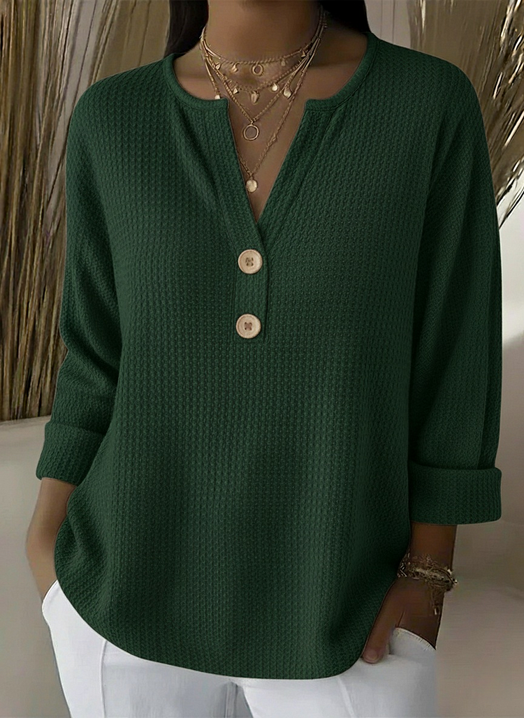 Lucía | Textured Henley T-shirt with Buttons