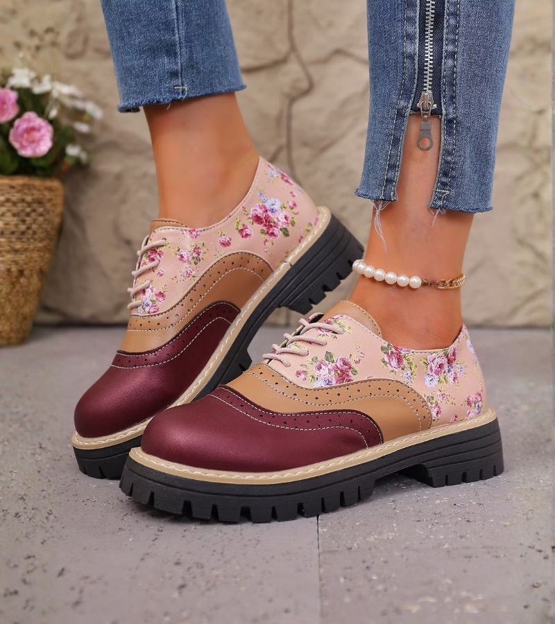Chantal | Floral Brogue Shoes with Arch Support