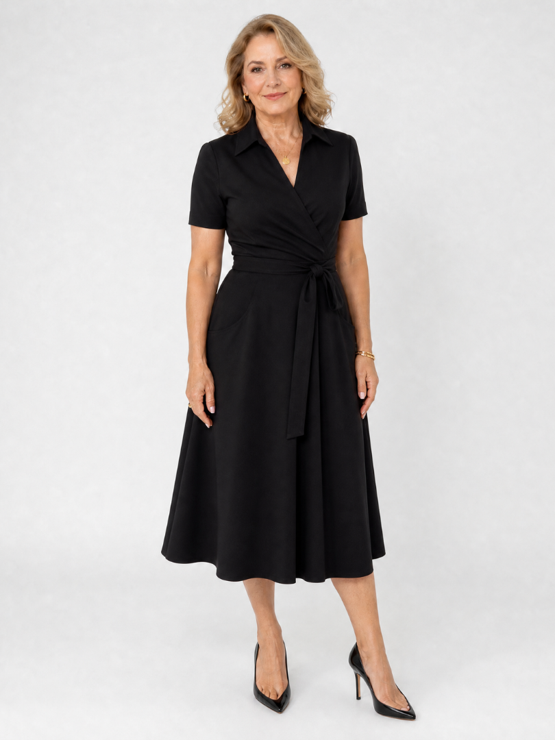 Collared Wrap Waist Midi Dress