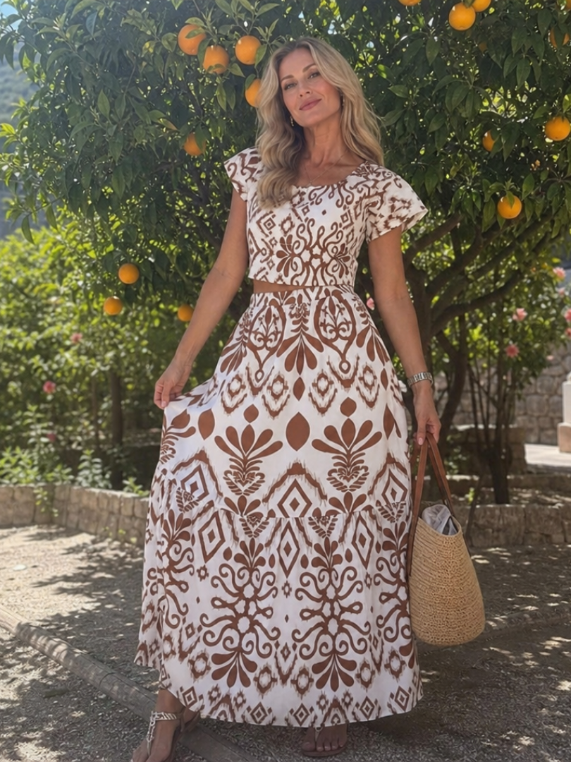 Flared Skirt Midi Dress