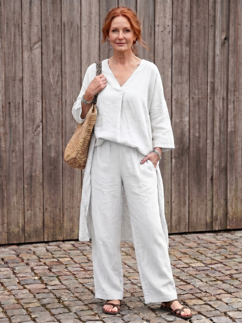 Loose Tunic Top Wide Leg Pant Set