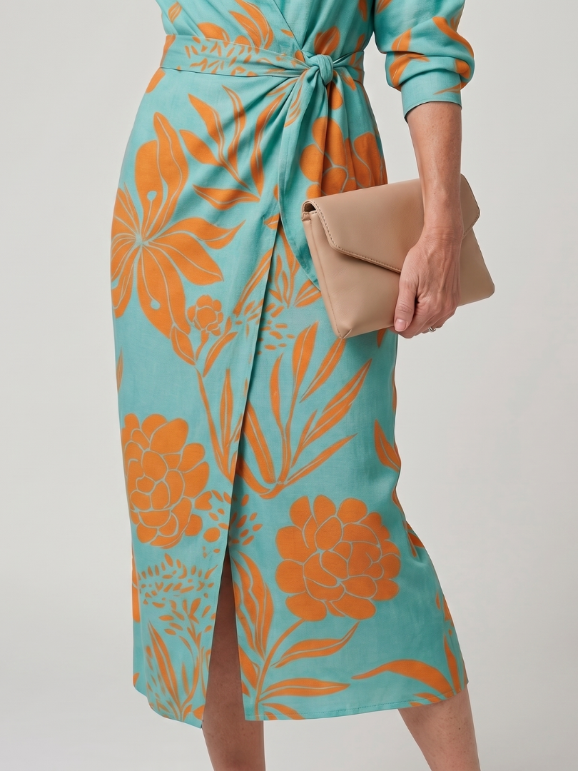 Long Sleeve  Pattern Midi Dress