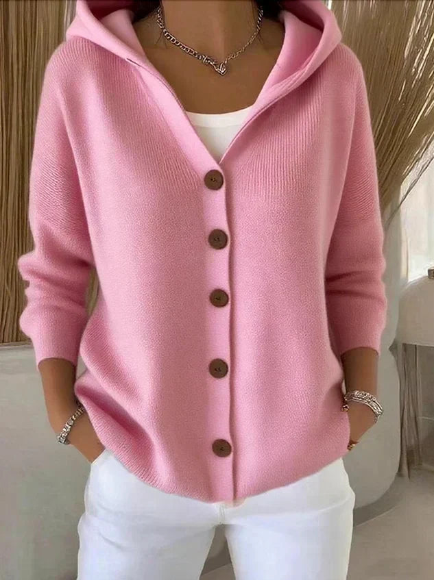 DARIENNE | HOODED BUTTON-UP KNIT CARDIGAN